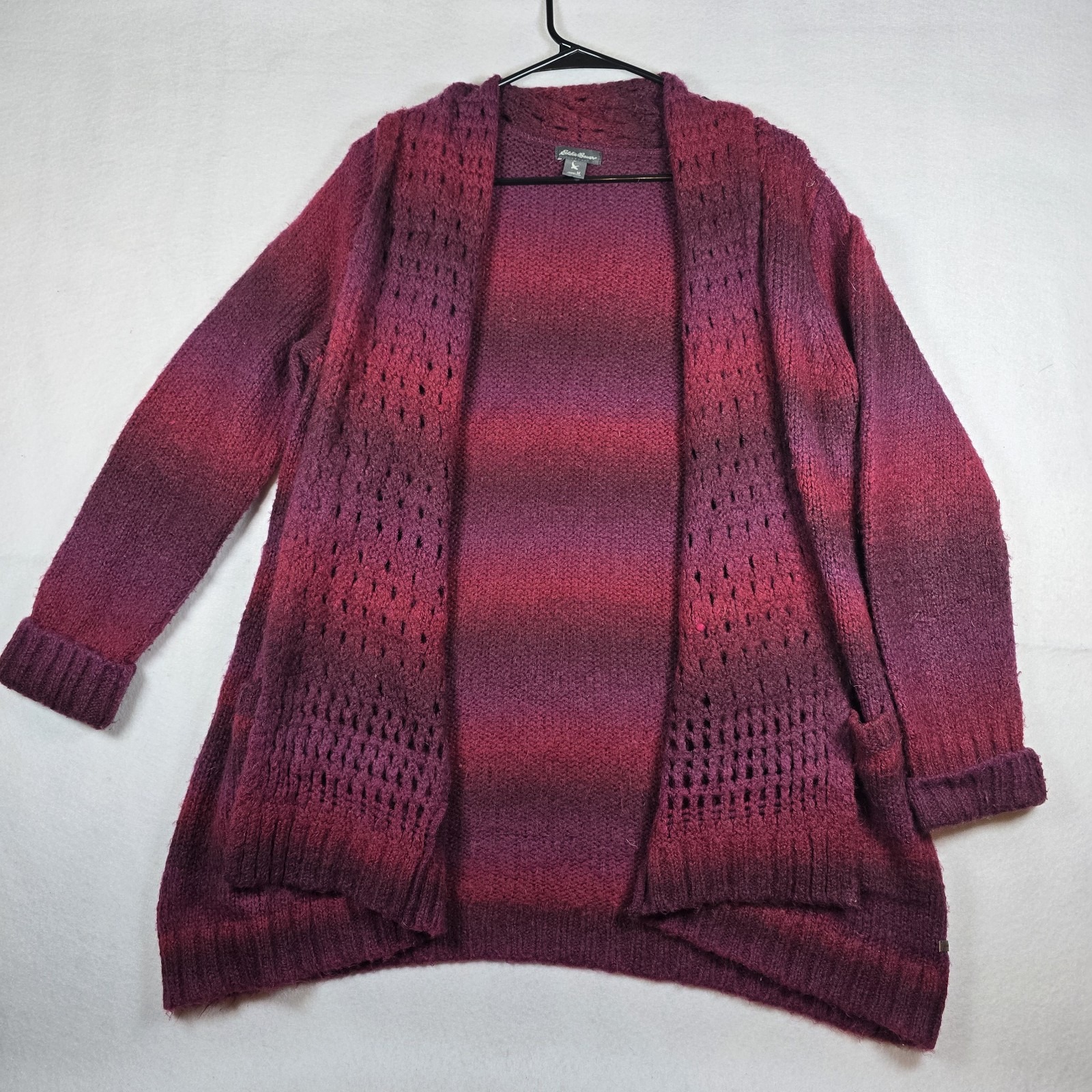 Eddie Bauer Cardigan Womens M Red Long Sleeve Knit No Buttons Grandma